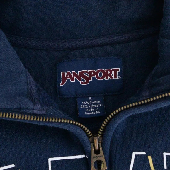 Vintage JanSport Navy UC Davis Quarter Zip Pullover Sweater S - Picture 2 of 9